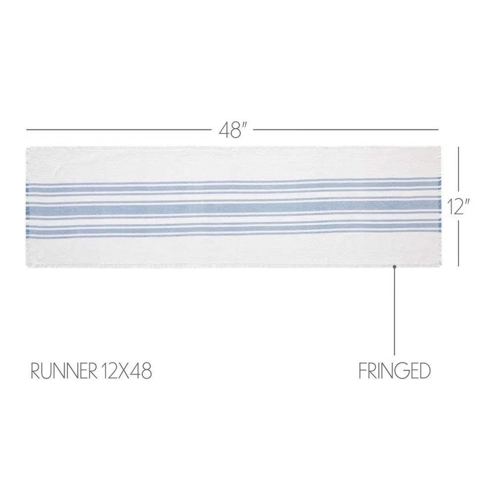 Antique Stripe Blue RUNNER 12X48 Country Blue and White Indoor/Outdoor VHC Brand